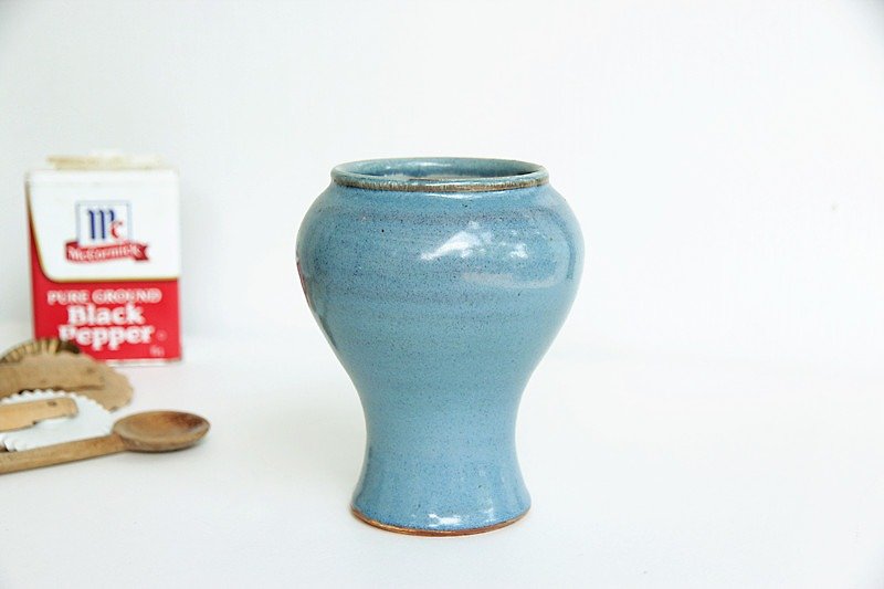 【好日恋物】德国vintage 手作陶瓷花器瓶 - 植栽/盆栽 - 陶 蓝色