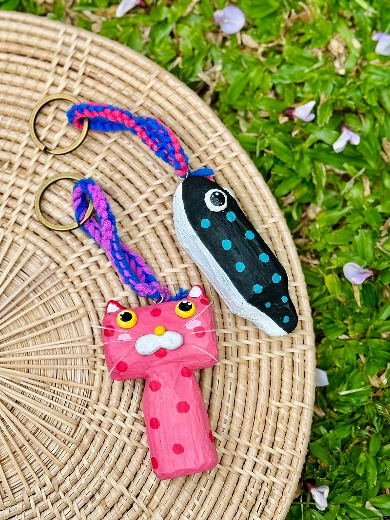 锁匙扣 钥匙圈 包包挂饰 吊饰 可爱猫咪 小鱼 木制品 - 钥匙链/钥匙包 - 木头 