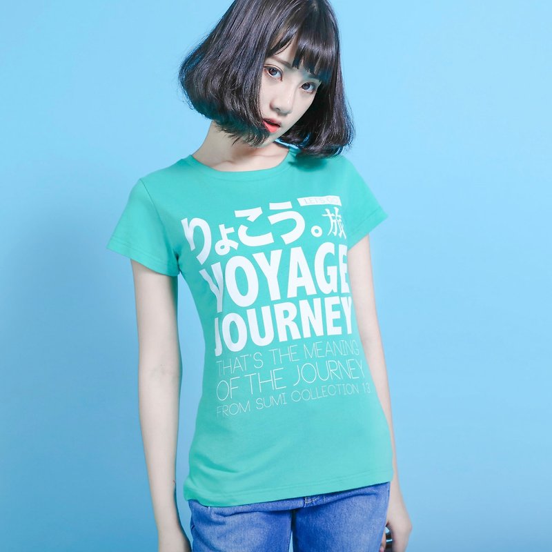 Travel 旅行语言T-shirt_合身版_6SF008_草绿/白 - 女装 T 恤 - 棉．麻 绿色