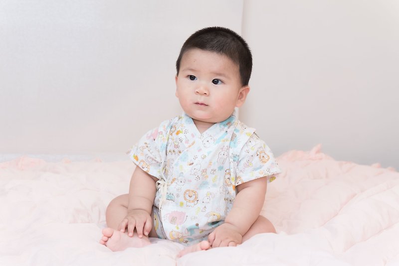 日本甚平纱布衣-快乐动物 手浴衣 甚平 婴儿 童装 新生儿 - 包屁衣/连体衣 - 棉．麻 蓝色