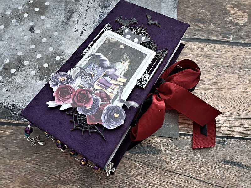 Magic witch journal handmade Witch flowers moon diary grimoire notebook - 笔记本/手帐 - 纸 紫色
