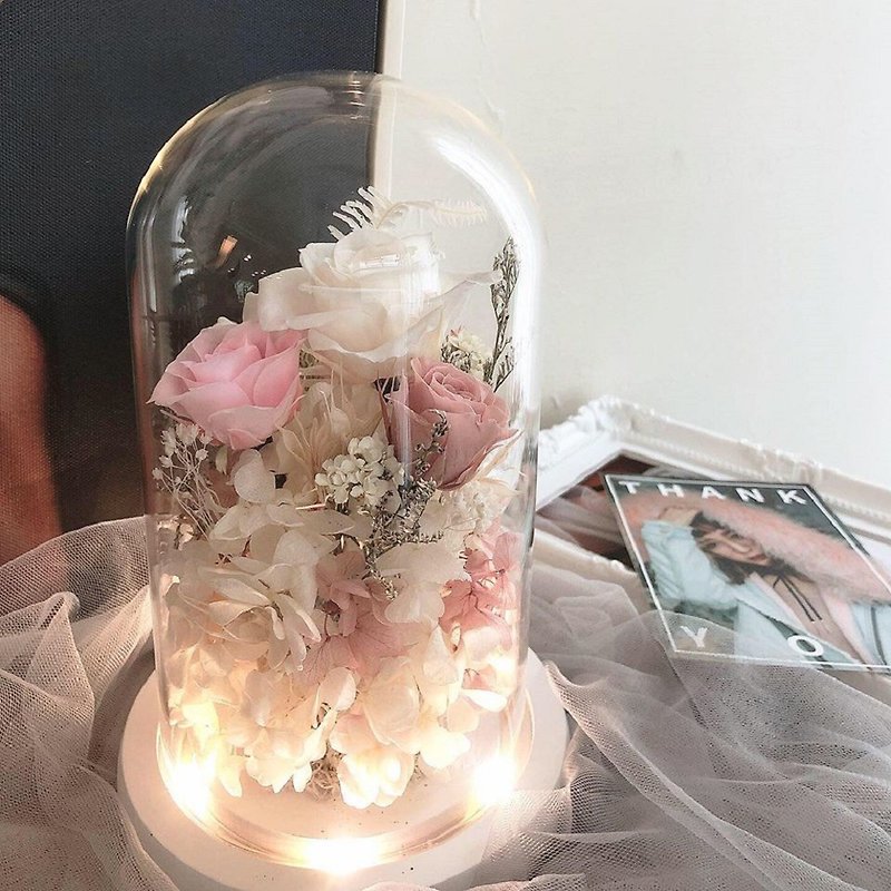 唯美系夜灯款永生玻璃罩钟花 生日礼物 情人节礼物 白色 永生花 - 摆饰 - 植物．花 粉红色