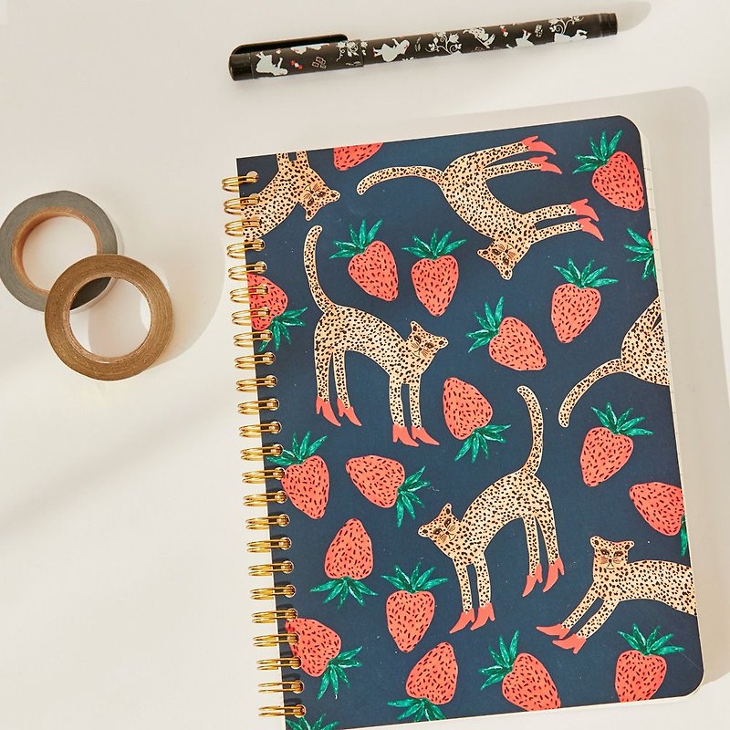7321 Design BBH金色环装笔记本-爱吃草莓的豹,73D74010 - 笔记本/手帐 - 纸 黑色