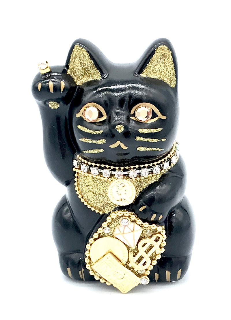 招き猫　ご縁猫　ミリオネアキャット - 摆饰 - 陶 黑色