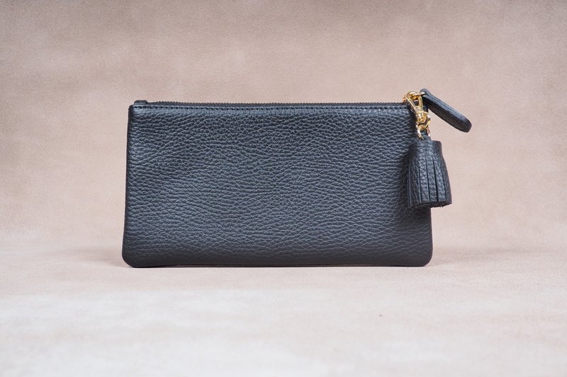 Germany Genuine Leather Long Wallet Zipper Wallet Purse Black - 皮夹/钱包 - 真皮 黑色