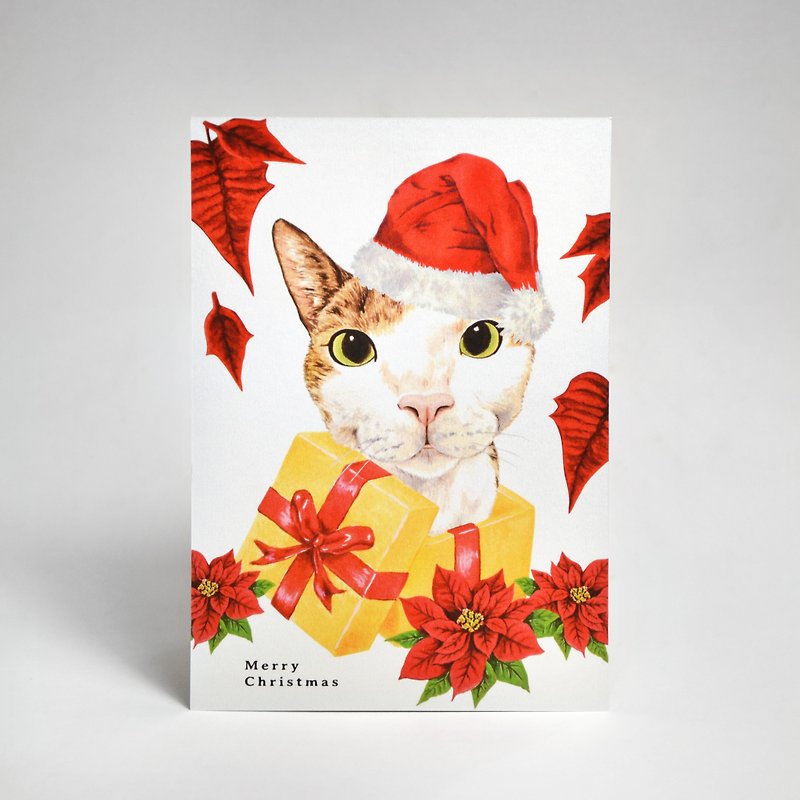 圣诞插画明信片-圣诞猫 - 卡片/明信片 - 纸 红色