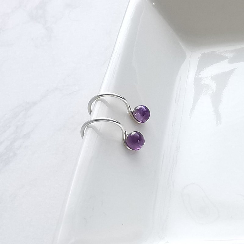 2月誕生石  アメジストの痛くない1石ノンホールピアス 天然石 - 耳环/耳夹 - 半宝石 紫色
