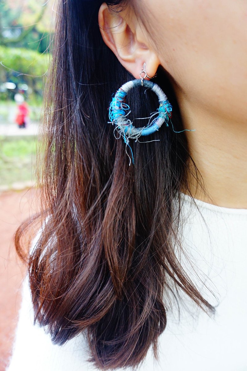 手工纱丽丝耳环 | 深海珊瑚礁(单支)可定制 - 耳环/耳夹 - 丝．绢 蓝色