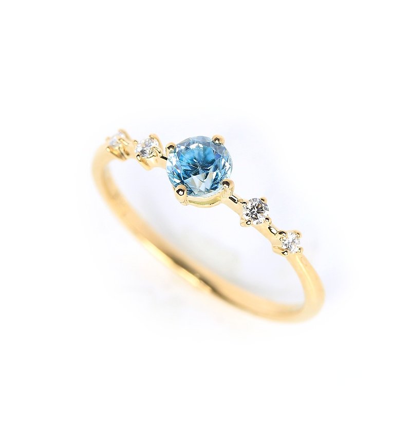 【定制】蓝锆石K18戒指圆形切割~Ello Lily~ - 戒指 - 宝石 蓝色