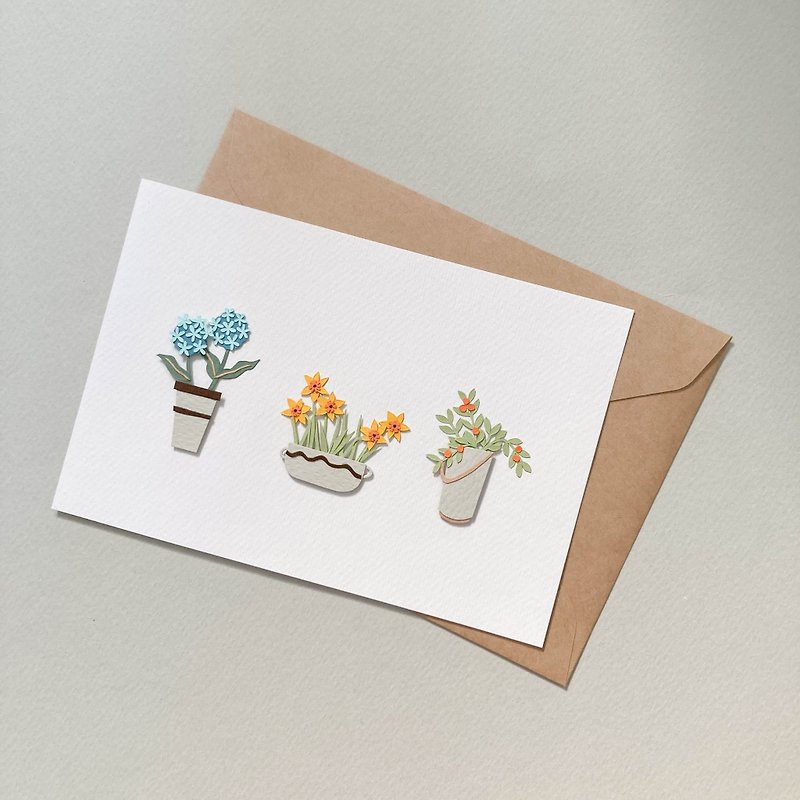 Flower Pots Card 01 - Hand-cutting Paper Craft - 卡片/明信片 - 纸 白色