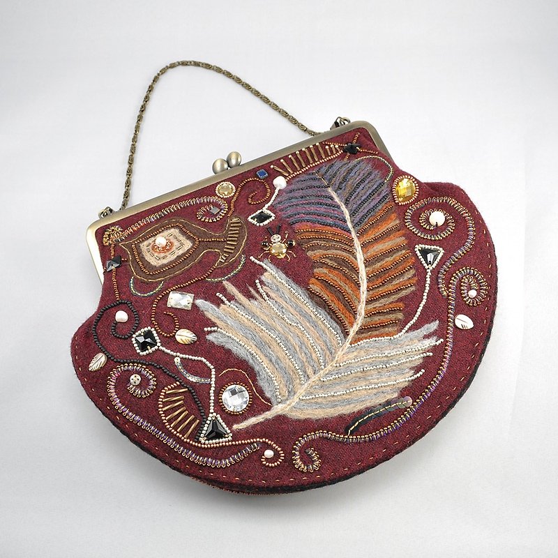 手提包　Feather pattern frame purse , gorgeous party bag, one of a kind, woman bag, - 手提包/手提袋 - 羊毛 红色