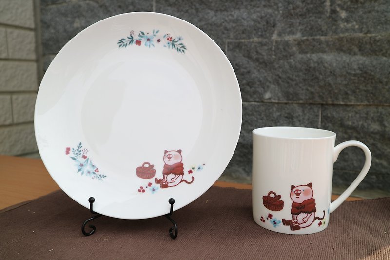 野餐猫骨瓷杯盘组 (一杯一盘) - 咖啡杯/马克杯 - 瓷 白色