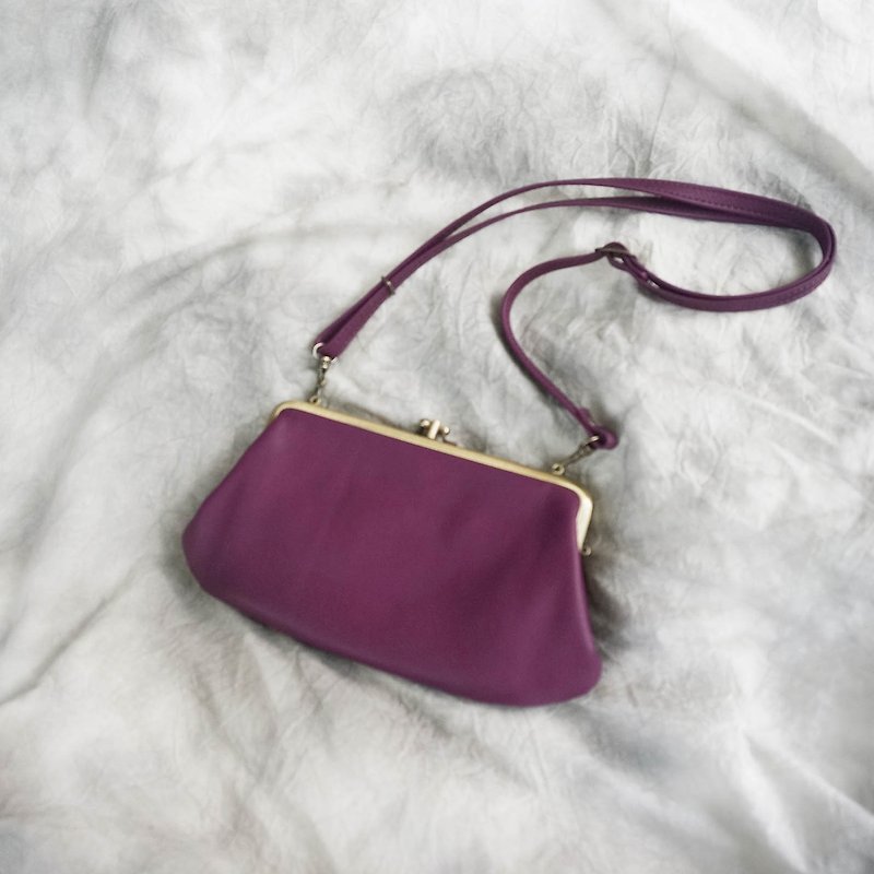 Sienna真皮三框口金皮夹手机袋可以背的皮夹 - 侧背包/斜挎包 - 真皮 紫色