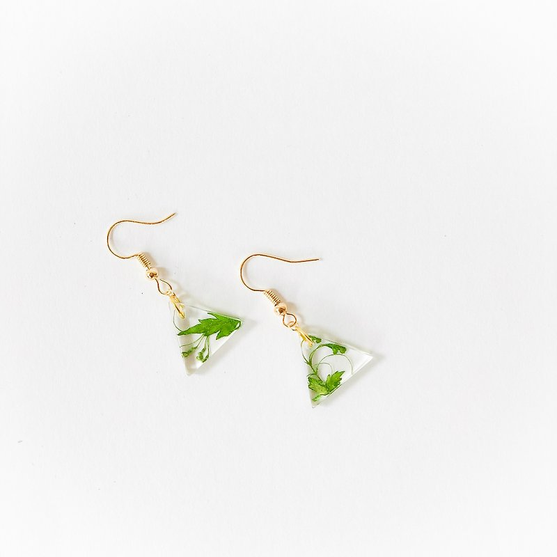 文青系 押花耳环 Pressed Flower Earring - 耳环/耳夹 - 植物．花 绿色