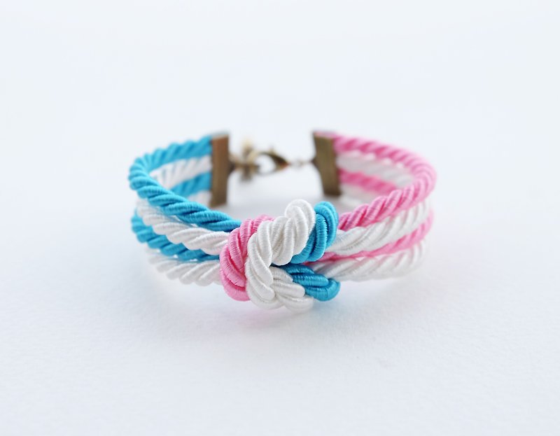 Pink/white/blue double knot bracelet - 手链/手环 - 纸 粉红色