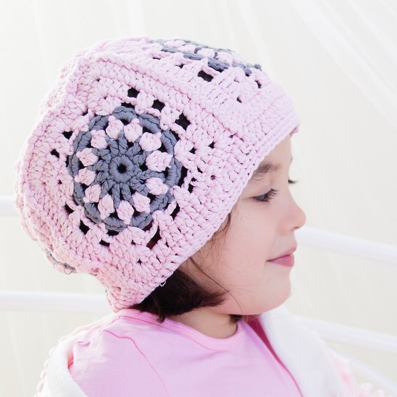 Cutie Bella手工编织帽Beret-Pink/Grey - 婴儿帽/发带 - 棉．麻 粉红色