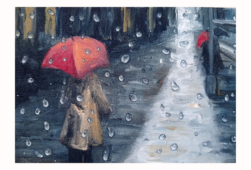 Rain Painting Umbrella Original Art Rainy Day Picture Wall Decor - 墙贴/壁贴 - 其他材质 灰色