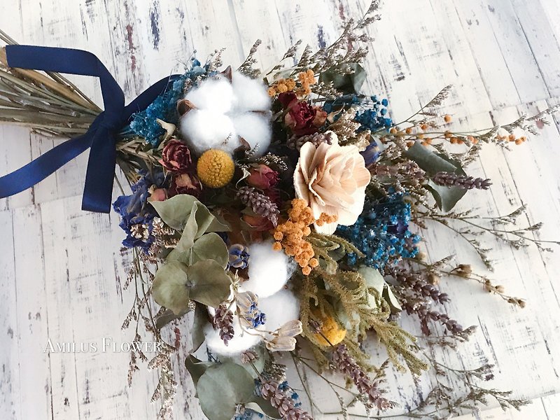 复古蓝干燥花新娘捧花 外拍花束 婚礼道具  - 干燥花/捧花 - 植物．花 蓝色