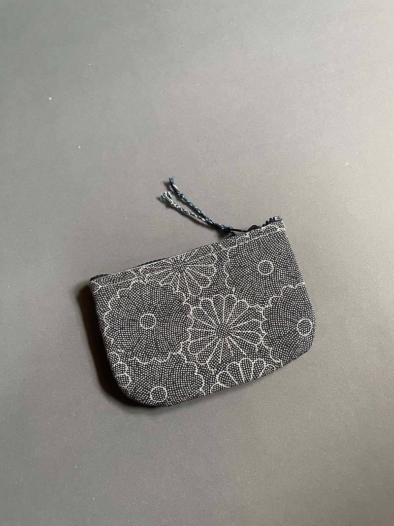 手工 古布 零钱包 菊花海 handmade kofu coin pouch - 零钱包 - 丝．绢 灰色