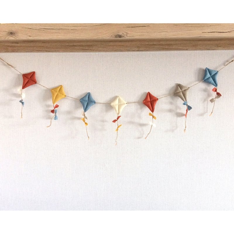 Linen kite garland, Nursery wall decor, Blue gray mustard terracotta garland - 墙贴/壁贴 - 亚麻 多色