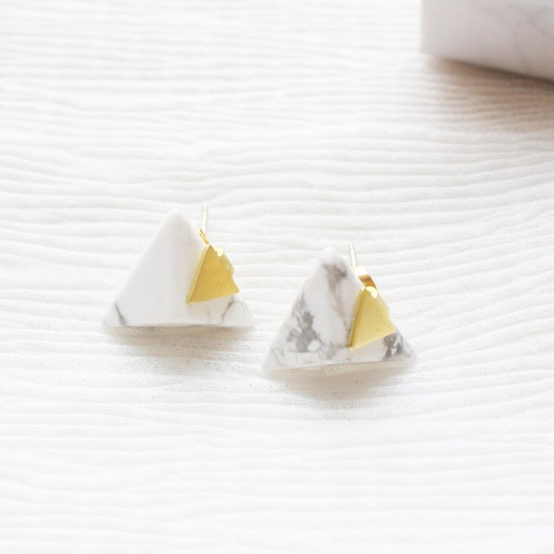几何 三角白松石耳环 耳针纯银 - 耳环/耳夹 - 铜/黄铜 金色
