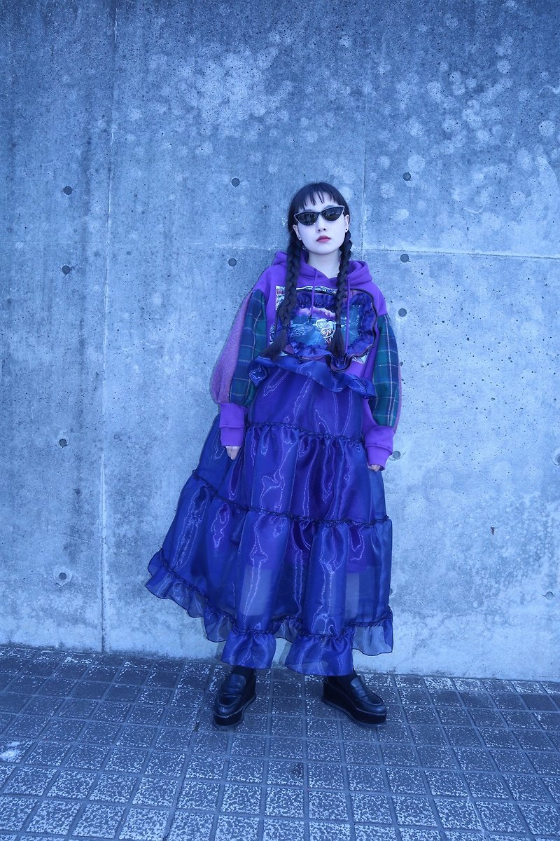 欧根纱设计卫衣连衣裙9008PE meikeiin原创设计改造手作东京直邮 - 洋装/连衣裙 - 棉．麻 紫色