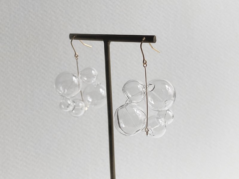 玻璃 耳环/耳夹 透明 - 春季花系列玻璃泡泡耳环