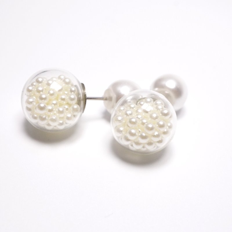 A Handmade 仿珍珠玻璃球配珍珠前后耳钉 - 耳环/耳夹 - 玻璃 