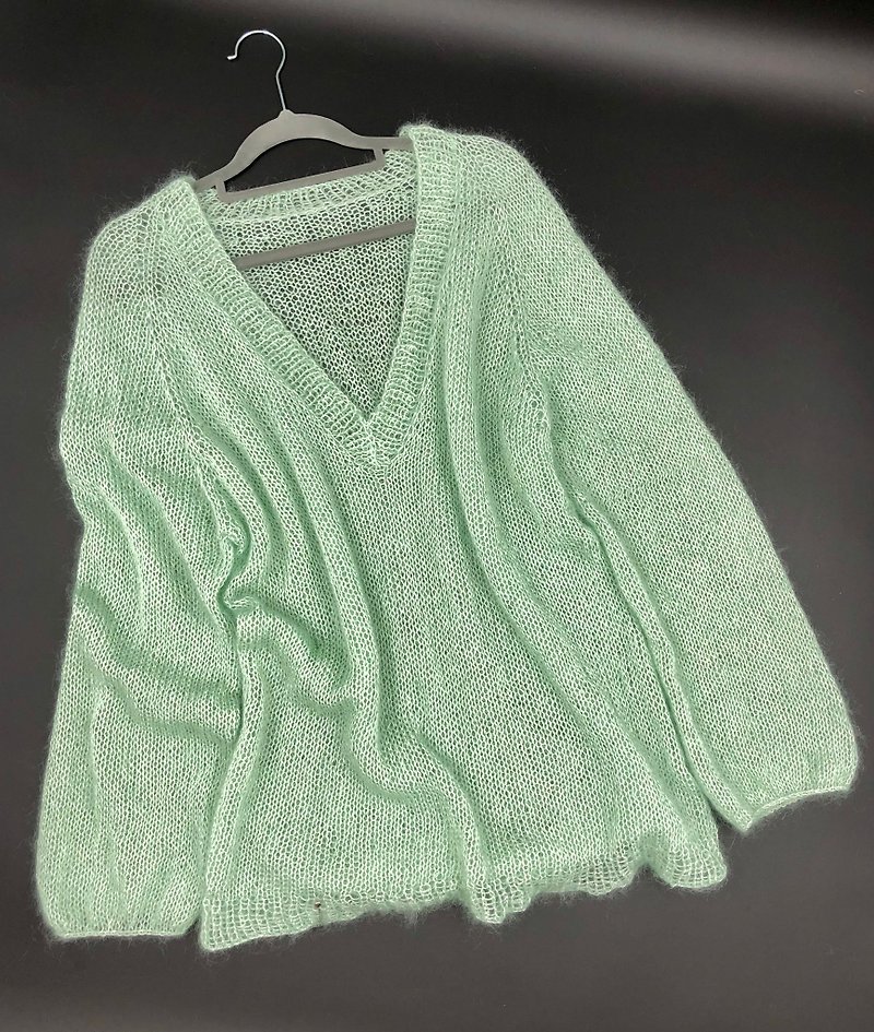 优雅女士浅绿色日本马海毛金银丝针织毛衣 - 女装针织衫/毛衣 - 羊毛 