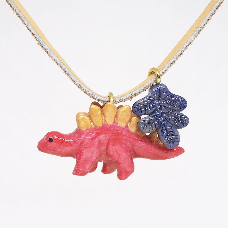 剑龙手工手绘颈链 Stegosaurus handmade necklace - 颈链 - 粘土 粉红色