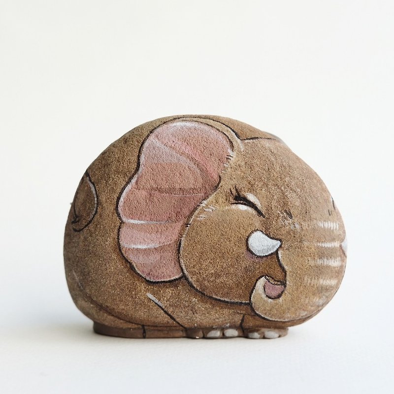 Elephant Stone painting.handmade gift,original art. - 玩偶/公仔 - 石头 灰色