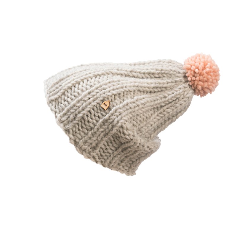 KAAMOS 成人手工羊毛帽 (浅灰粉红球球) - 帽子 - 羊毛 灰色