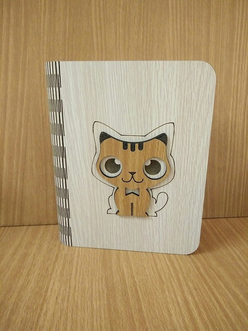 【七夕情人节礼物】A6一体成型笔记本─立体猫咪 礼品手帐资料夹 - 笔记本/手帐 - 木头 咖啡色