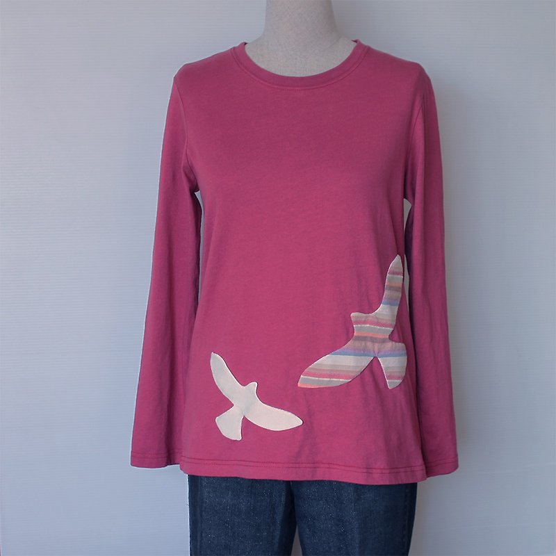 飞翔老鹰长袖T-shirt - 女装 T 恤 - 棉．麻 红色