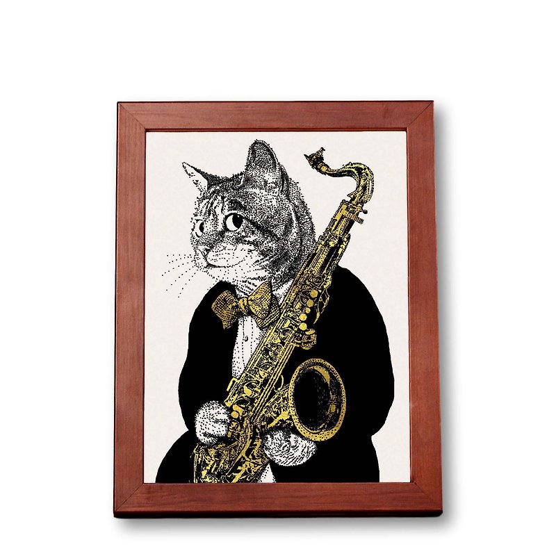 古典音乐猫肖像画-萨克斯风 | 古典音乐 | Music Gift | 音乐礼品 - 刊物/书籍 - 纸 白色