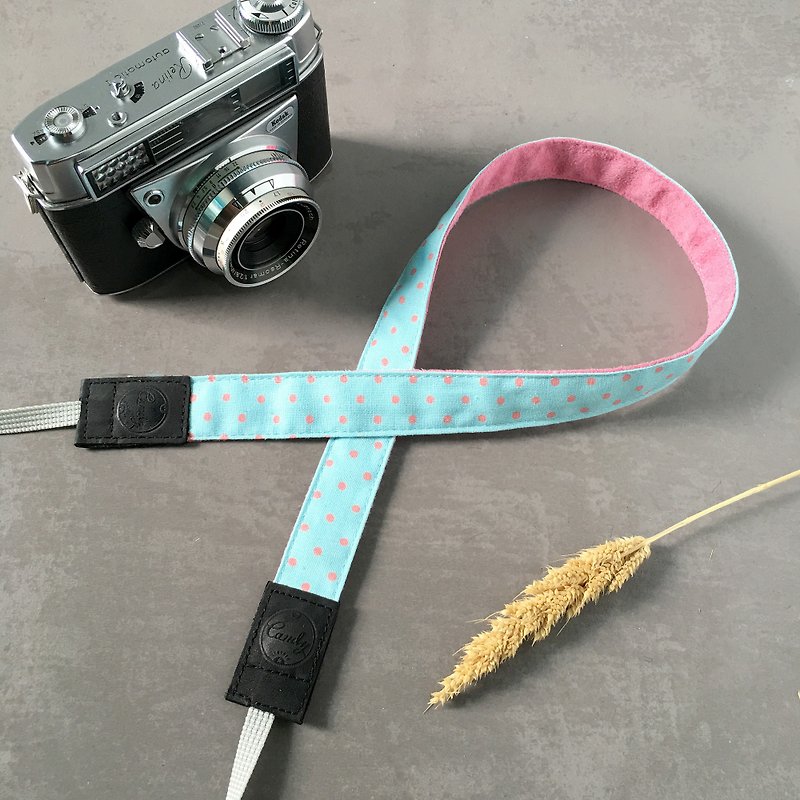 Blue Polkadot Mirrorless camera Strap - 相机背带/脚架 - 棉．麻 粉红色
