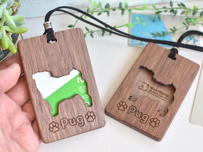 木製ICカードケース【パグ/pug】ウォールナット - 证件套/卡套 - 木头 咖啡色