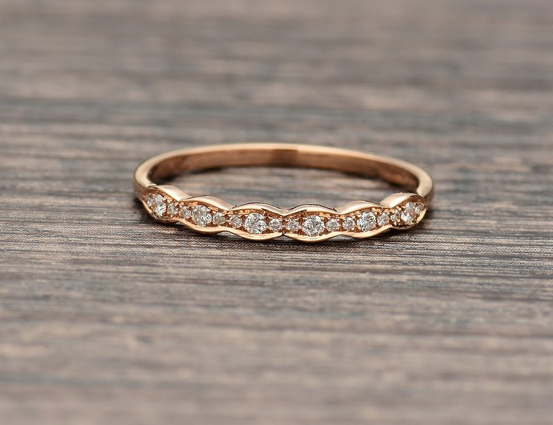 18K玫瑰金Art Deco钻石戒指 - 戒指 - 钻石 金色