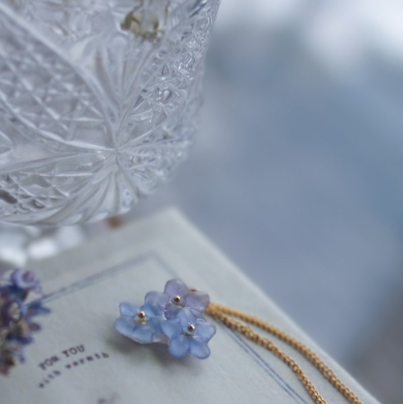 Forget Me Not necklace &14k gold filled,dried flowers,#190,myosotis - 项链 - 植物．花 蓝色