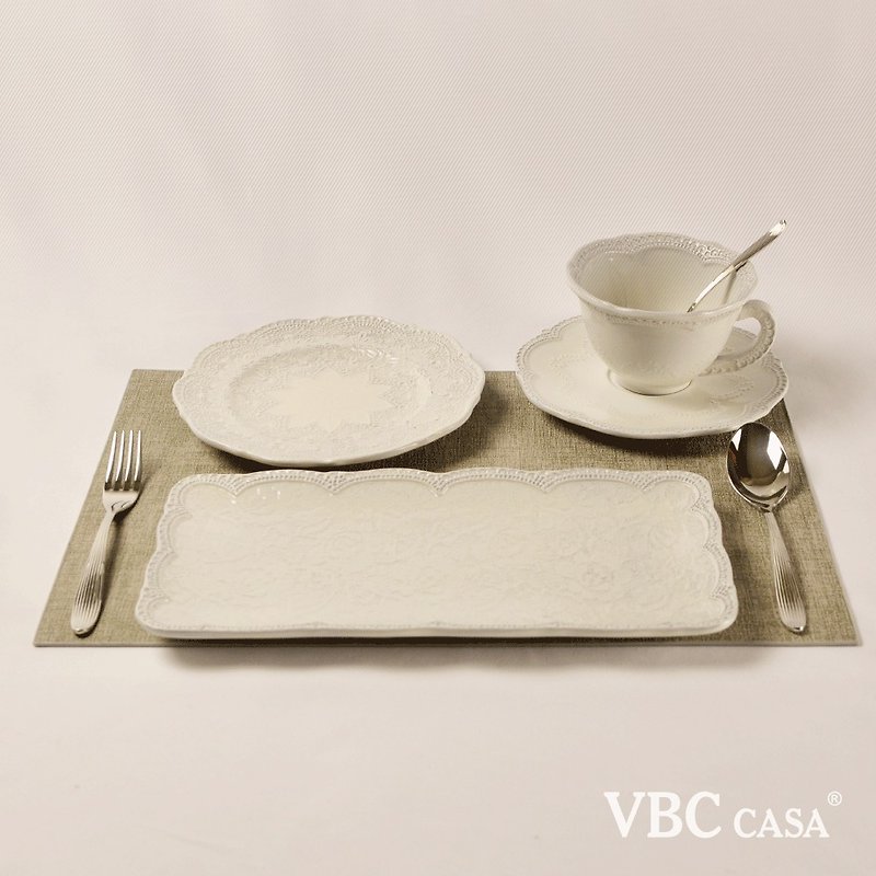 【意大利 VBC casa】蕾丝系列单人早餐、午茶套组/3色 - 盘子/餐盘/盘架 - 陶 多色