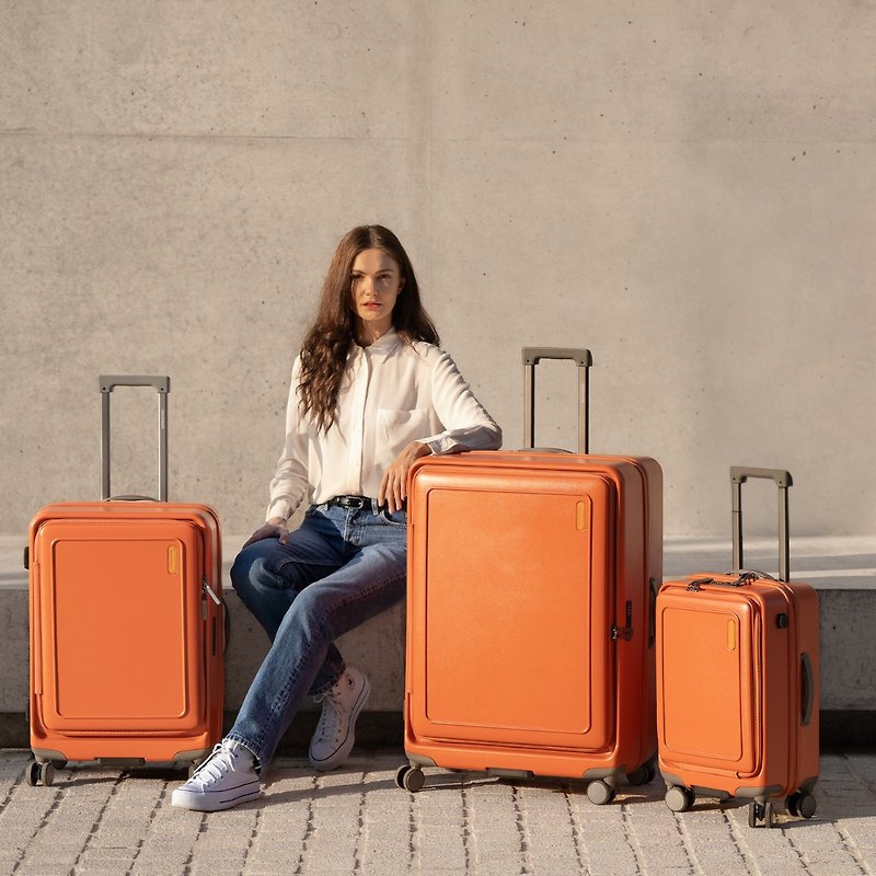 URBANITE 3合1 - 可扩展4轮TSA锁定翻盖式行李箱 - 陶土色 - 行李箱/行李箱保护套 - 聚酯纤维 橘色