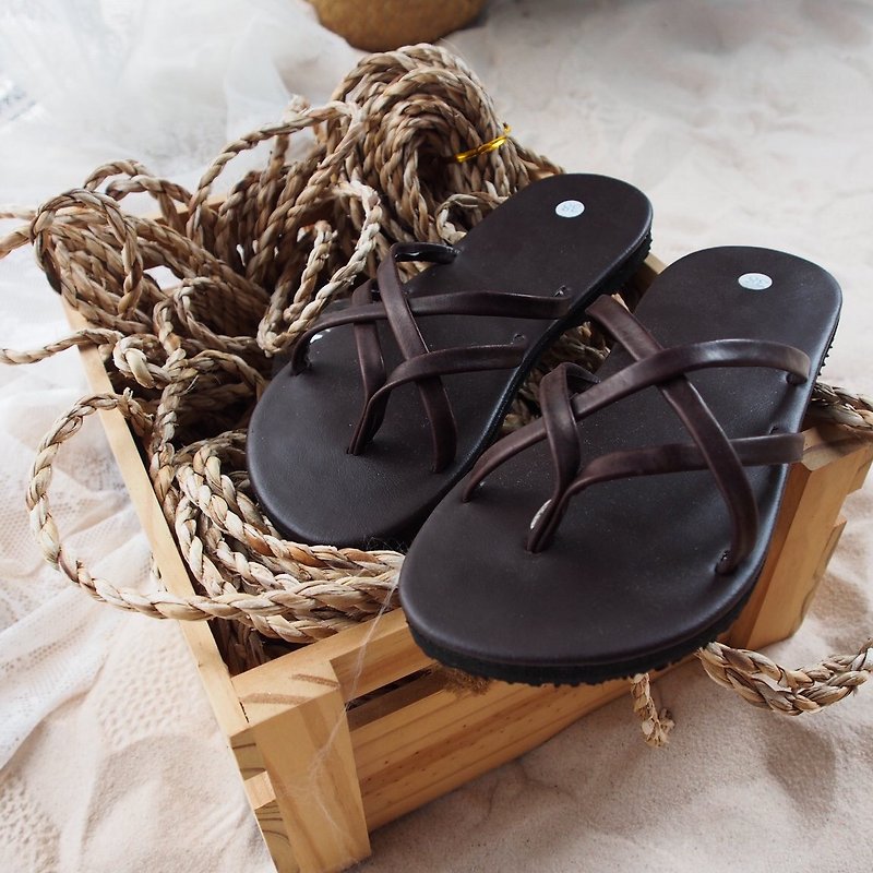 Minimal Style Shoes Ethnic sandal Brown Leather Simple Shoe Casual Beach Sandal - 女款皮鞋 - 人造皮革 咖啡色