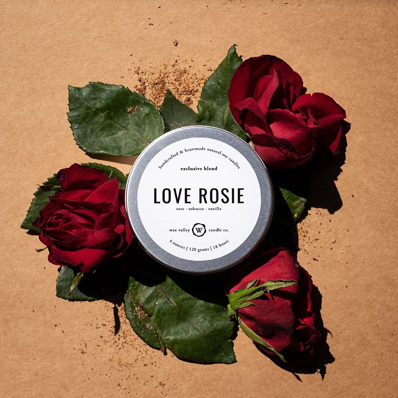 Soy Candle Love Rosie Blend Travel Tin - Tobacco, Rose & Vanilla - 蜡烛/烛台 - 其他材质 银色