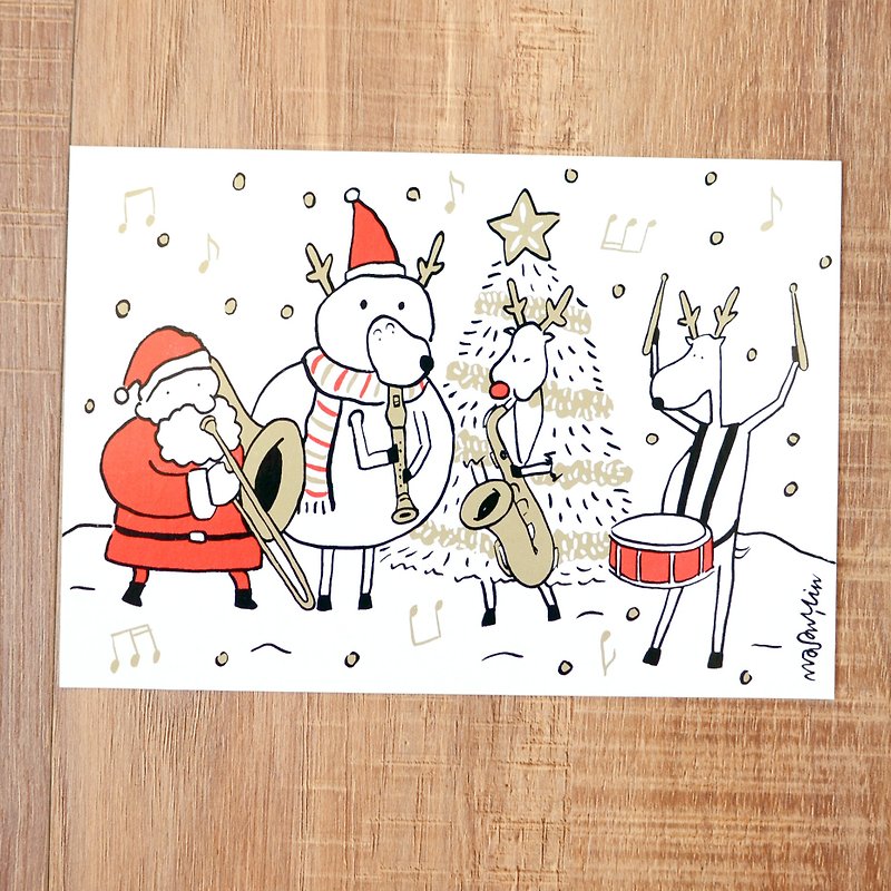 圣诞卡-2018圣诞老人与麋鹿日常明信片14号:  圣诞乐队 - 卡片/明信片 - 纸 红色