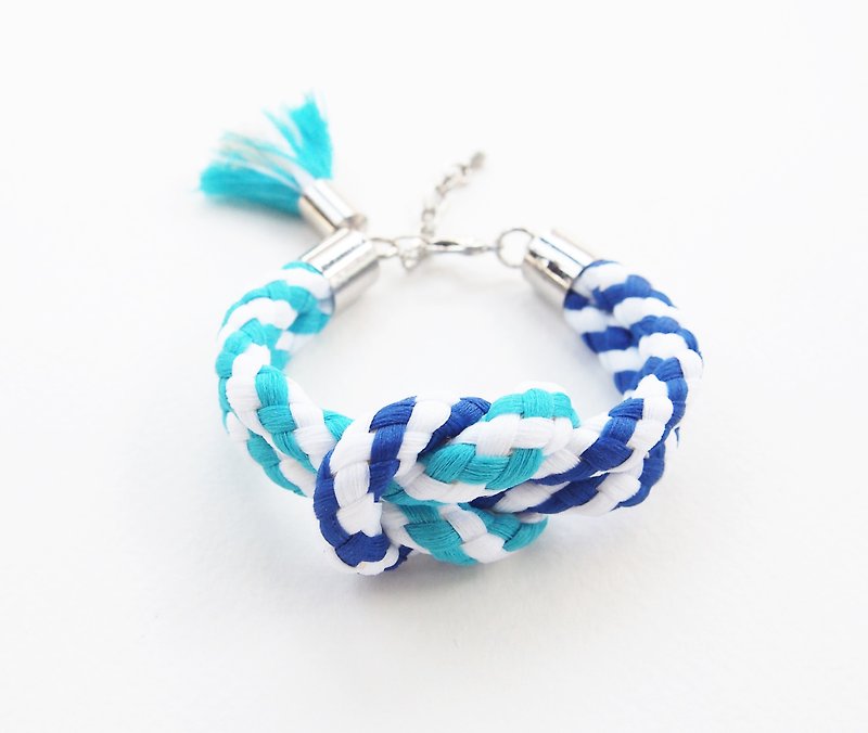 Big sailor knot bracelet with tassel - 手链/手环 - 其他材质 蓝色