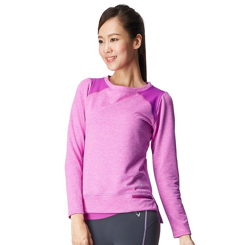 【MACACA】美形自由轻暖长T - BTW3302  桃紫 - 女装瑜珈服 - 聚酯纤维 粉红色