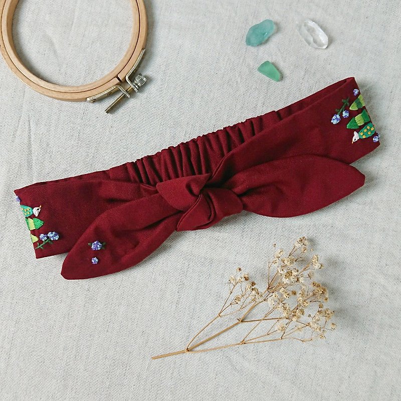 头上的花园系列-日系森林手工刺绣蝴蝶结发带 - 发带/发箍 - 绣线 