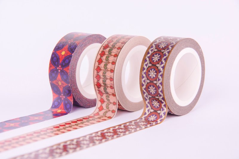 日本和纸胶带：复古花纹三巻限量组合 - 纸胶带 - 纸 多色