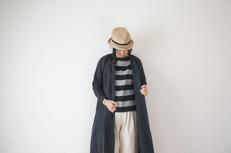 Cotton / Linen stripe One-piece Court - 洋装/连衣裙 - 棉．麻 
