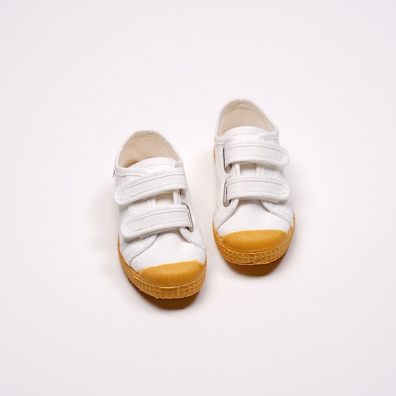 西班牙帆布鞋 CIENTA J78020 05 白色 黄底 020布料 童鞋 魔鬼毡 - 童装鞋 - 棉．麻 白色